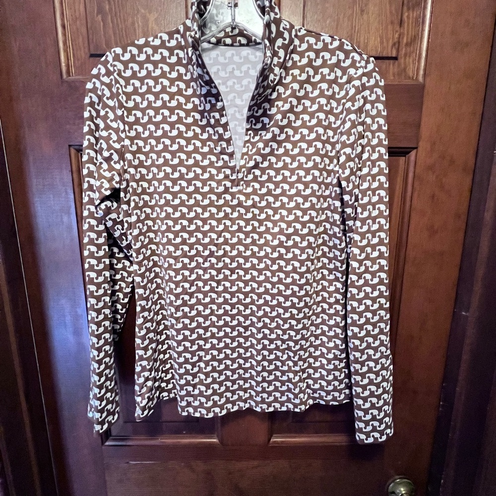 J McLaughlin Brown and White Patterned half zip Pullover